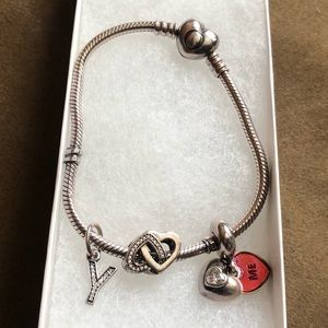 Authentic Pandora Bracelet w/ 3 Pandora Charms